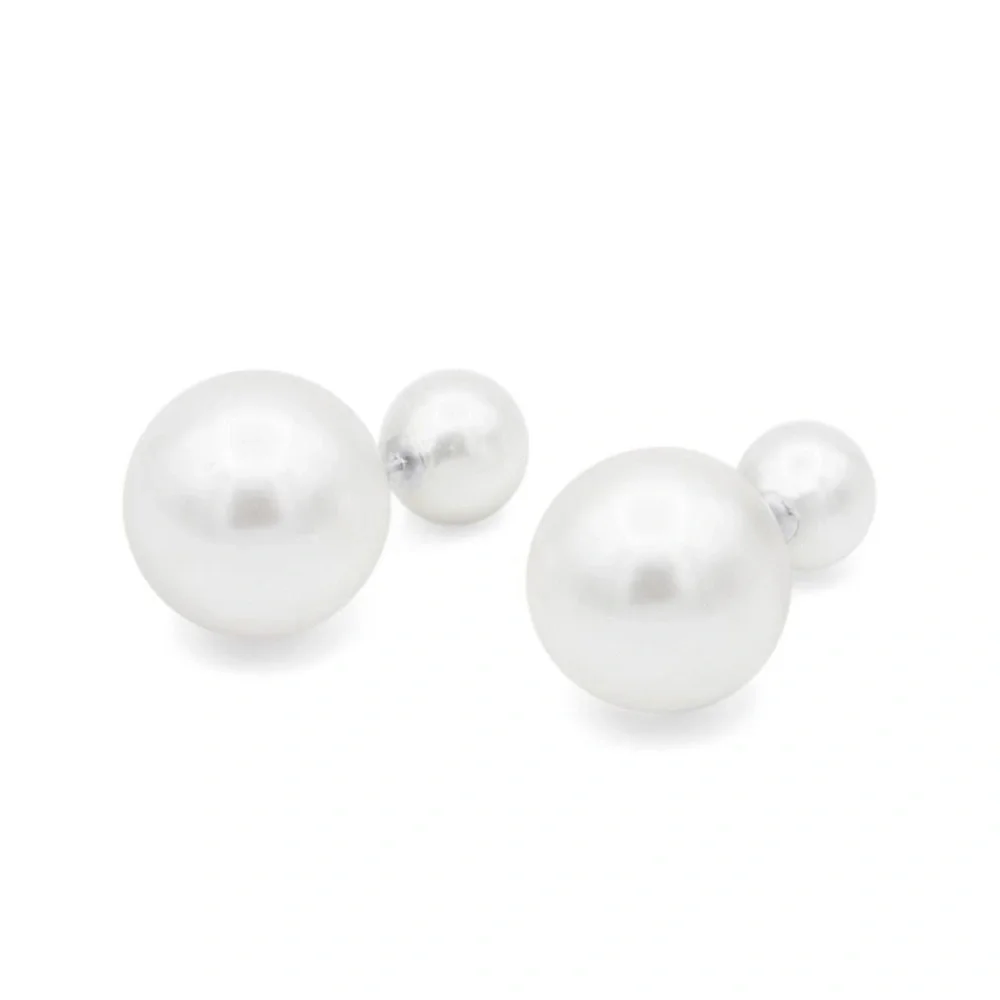 Anthropologie Shashi “Fenmore” Double Ball Pearl Dual Front Back Post Ear Jacket - Picture 7 of 16
